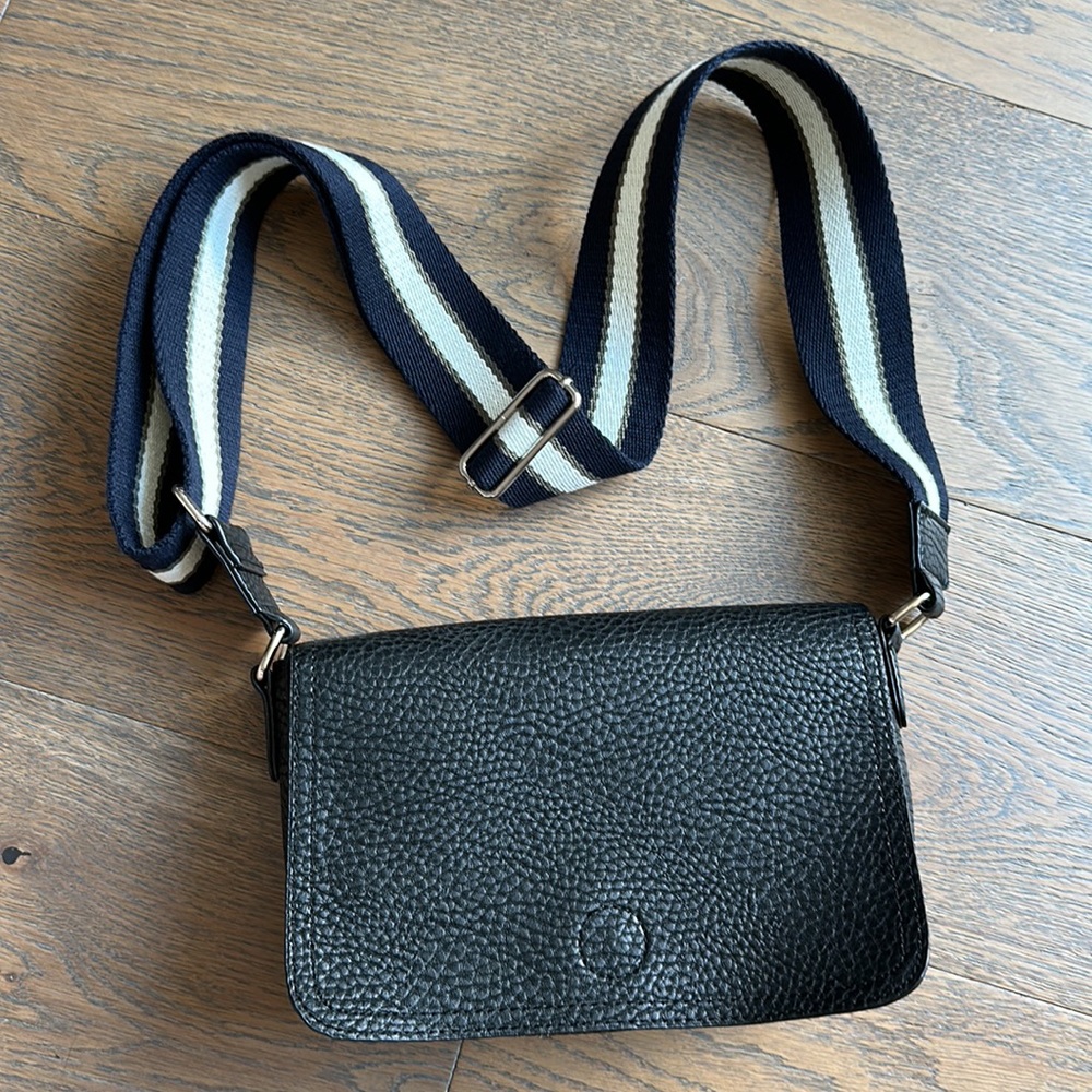 Barneys New York Small Saddle Bag w/ Striped Cotton Strap - Black/Multi